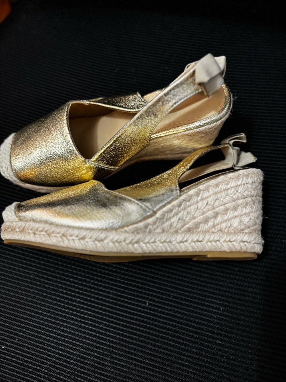 Metallic Gold Espadrille Wedge Slingback Shoes